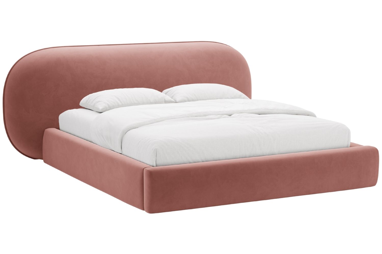 Micadoni Růžová sametová dvoulůžková postel Ovalo 160 x 200 cm s úložným prostorem