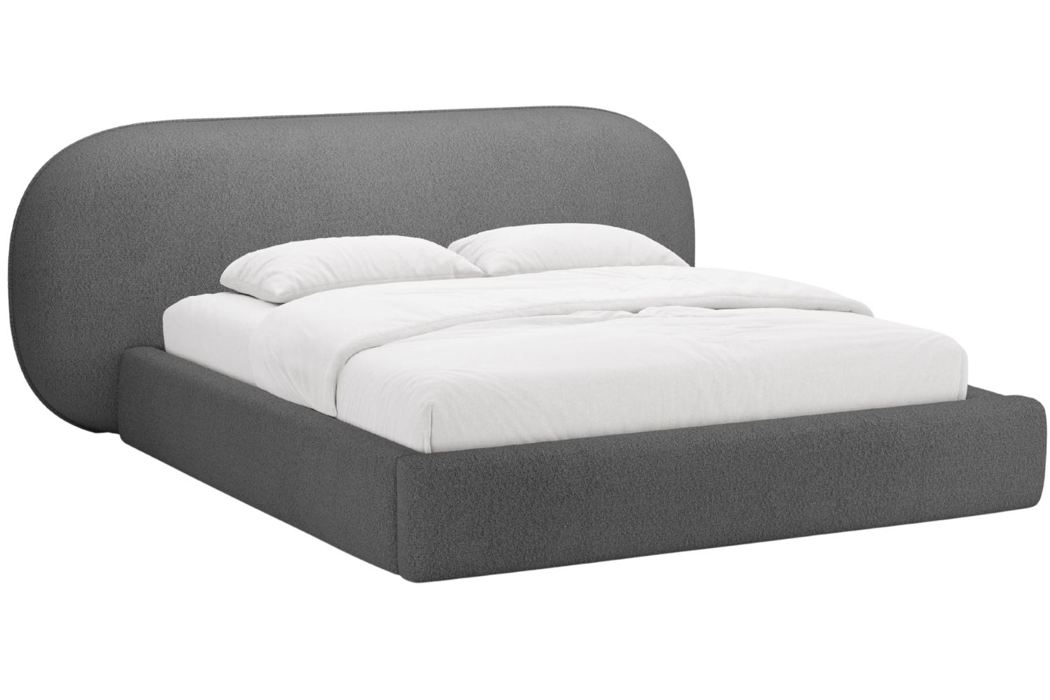 Micadoni Tmavě šedá bouclé dvoulůžková postel Ovalo 180 x 200 cm s úložným prostorem