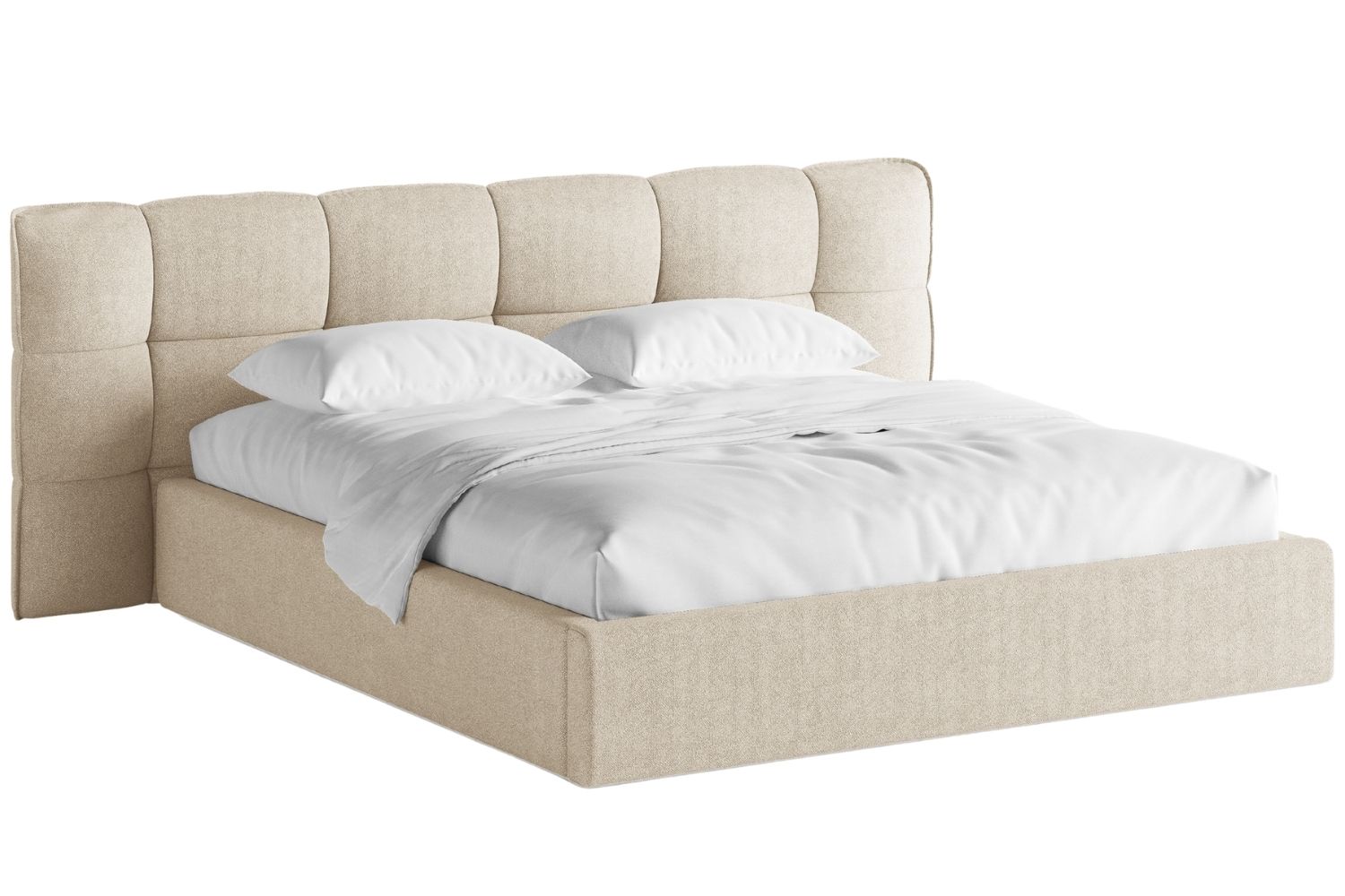 Světle béžová bouclé dvoulůžková postel MICADONI Eric 180 x 200 cm s úložným prostorem