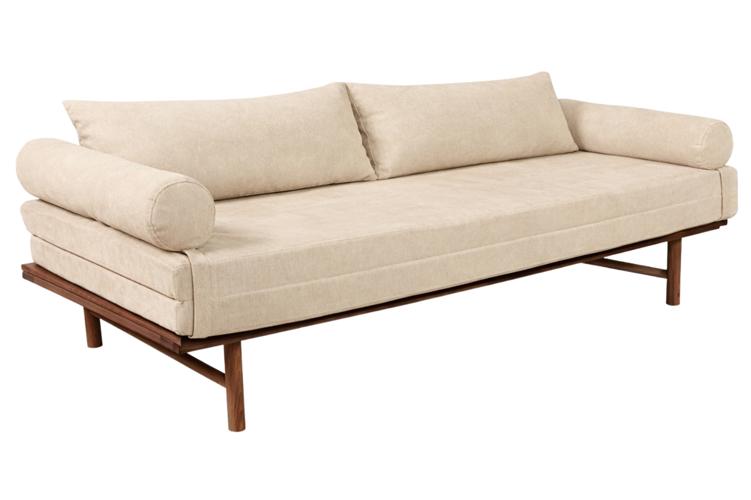 Woodman Krémově bílá rozkládací pohovka Le MAR 201 cm s tmavou dřevěnou podnoží