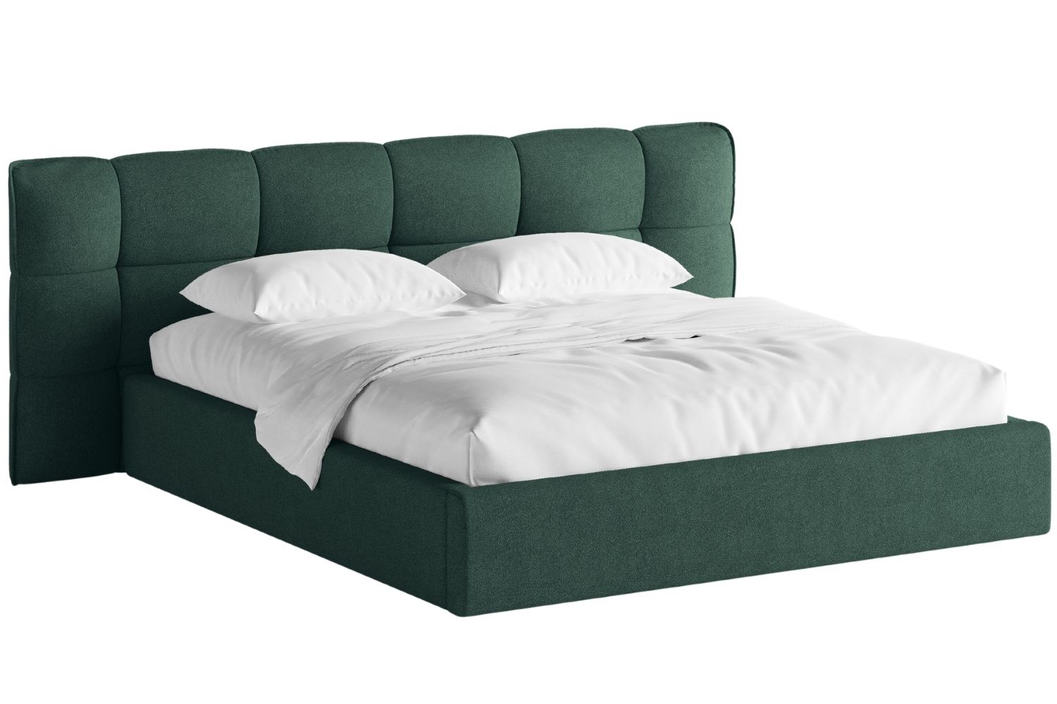 Zelená bouclé dvoulůžková postel MICADONI Eric 180 x 200 cm s úložným prostorem