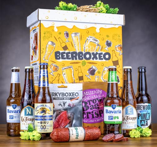 Beerboxeo dárkové balení plné NEALKO pivních speciálů a masa