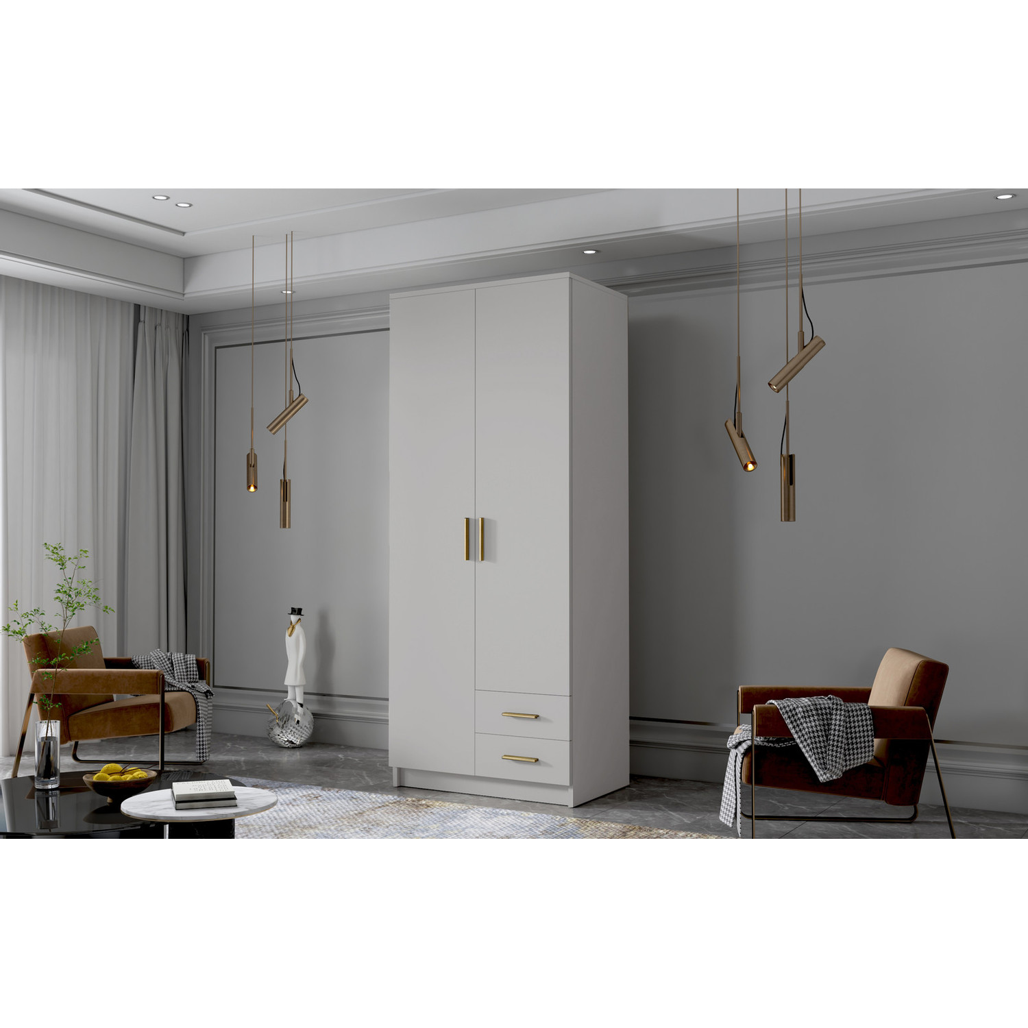 Šatní skříň ADA I 80 cm - bílá/zlaté úchytky