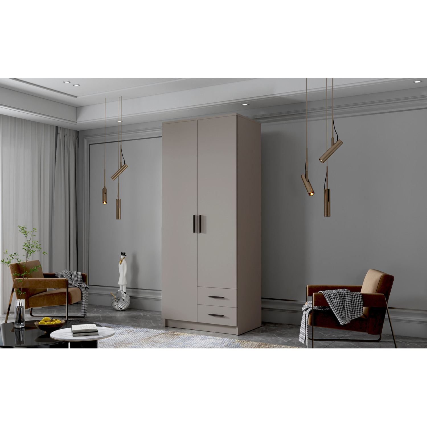 Šatní skříň ADA I 80 cm - béžová/černé úchytky