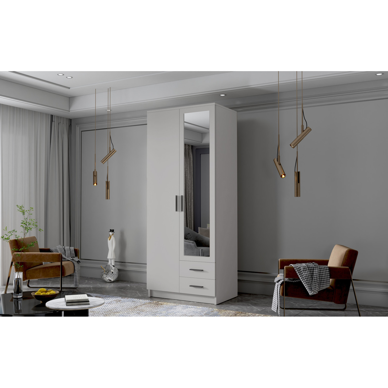 Šatní skříň ADA II 80 cm - bílá/černé úchytky