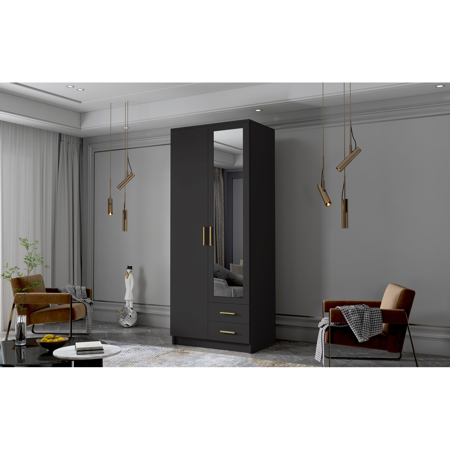 Šatní skříň ADA II 80 cm - černá/zlaté úchytky