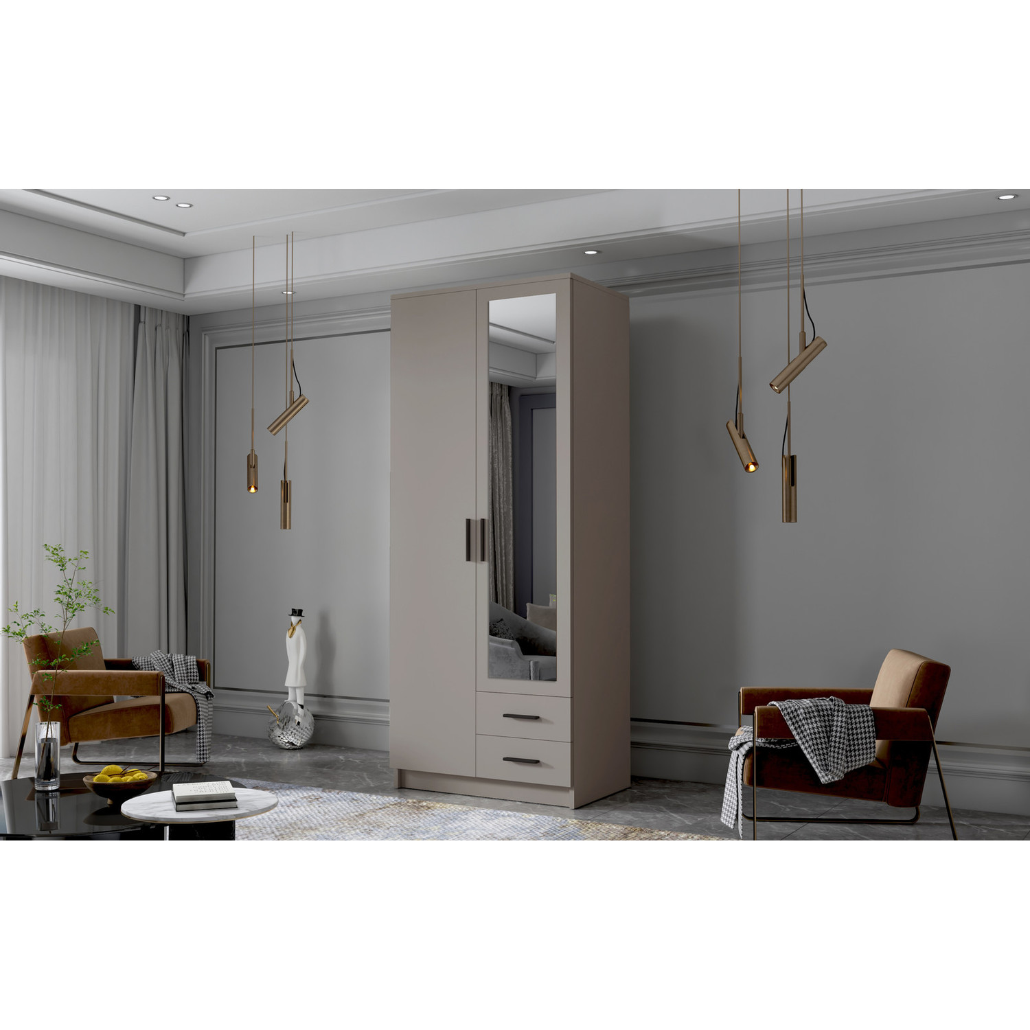 Šatní skříň ADA II 80 cm - béžová/černé úchytky