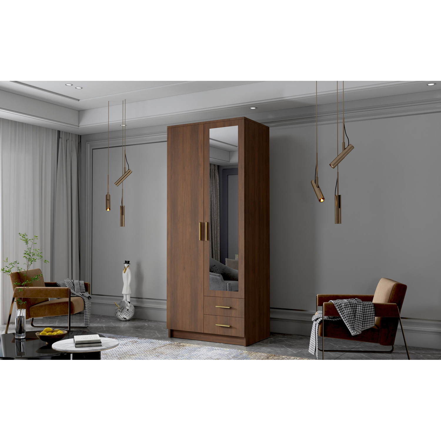 Šatní skříň ADA II 80 cm - ořech/zlaté úchytky