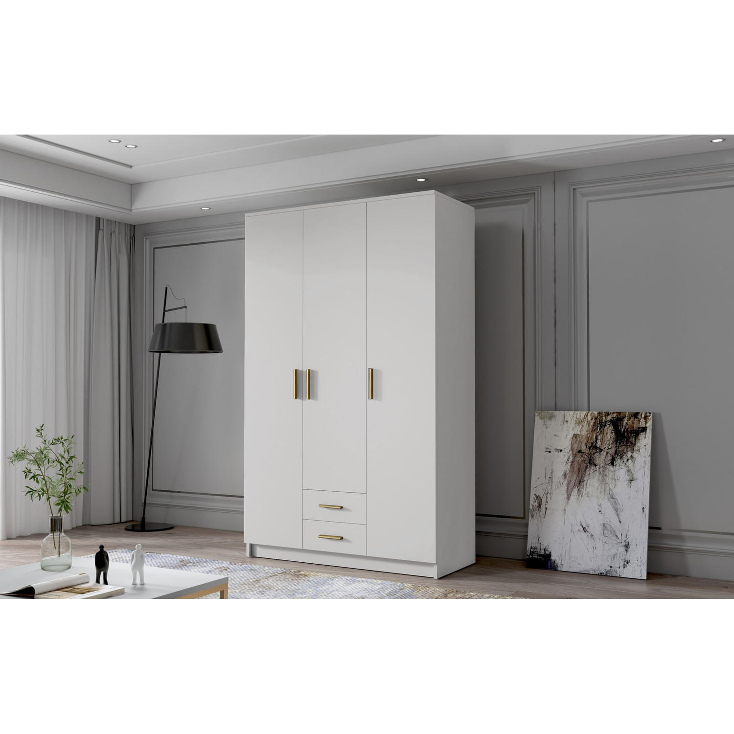 Šatní skříň ADA I 120 cm - bílá/zlaté úchytky