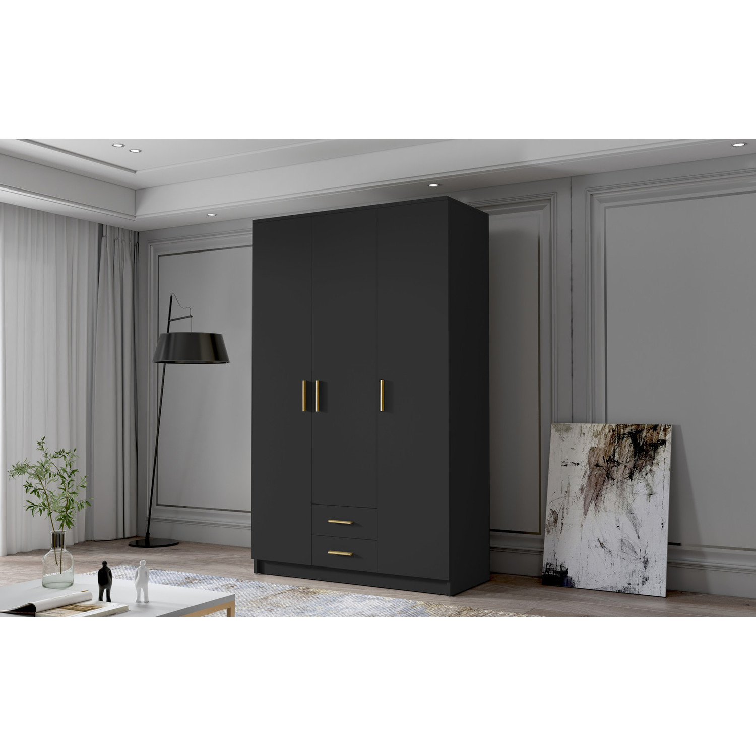 Šatní skříň ADA I 120 cm - černá/zlaté úchytky