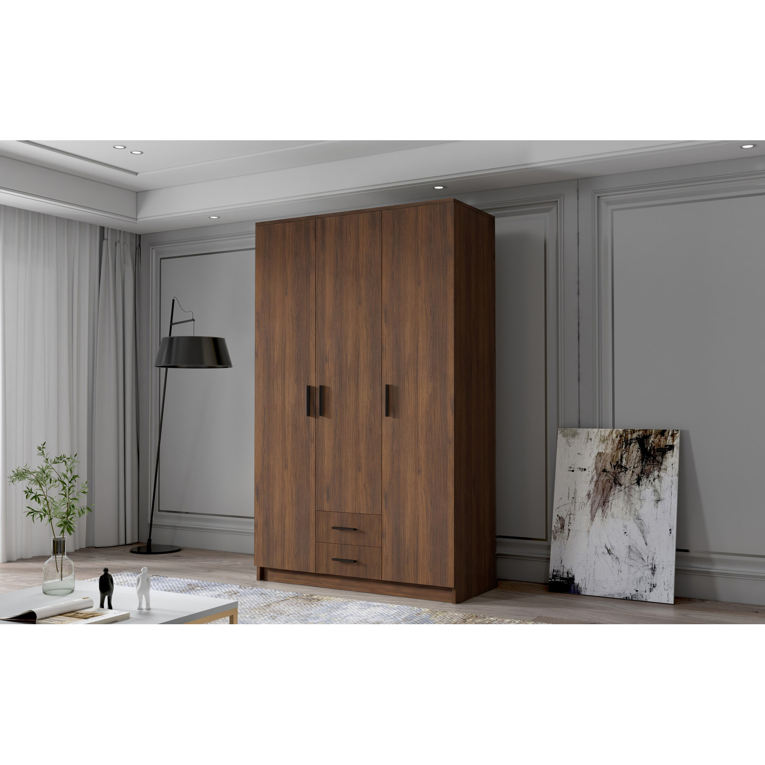 Šatní skříň ADA I 120 cm - ořech/černé úchytky