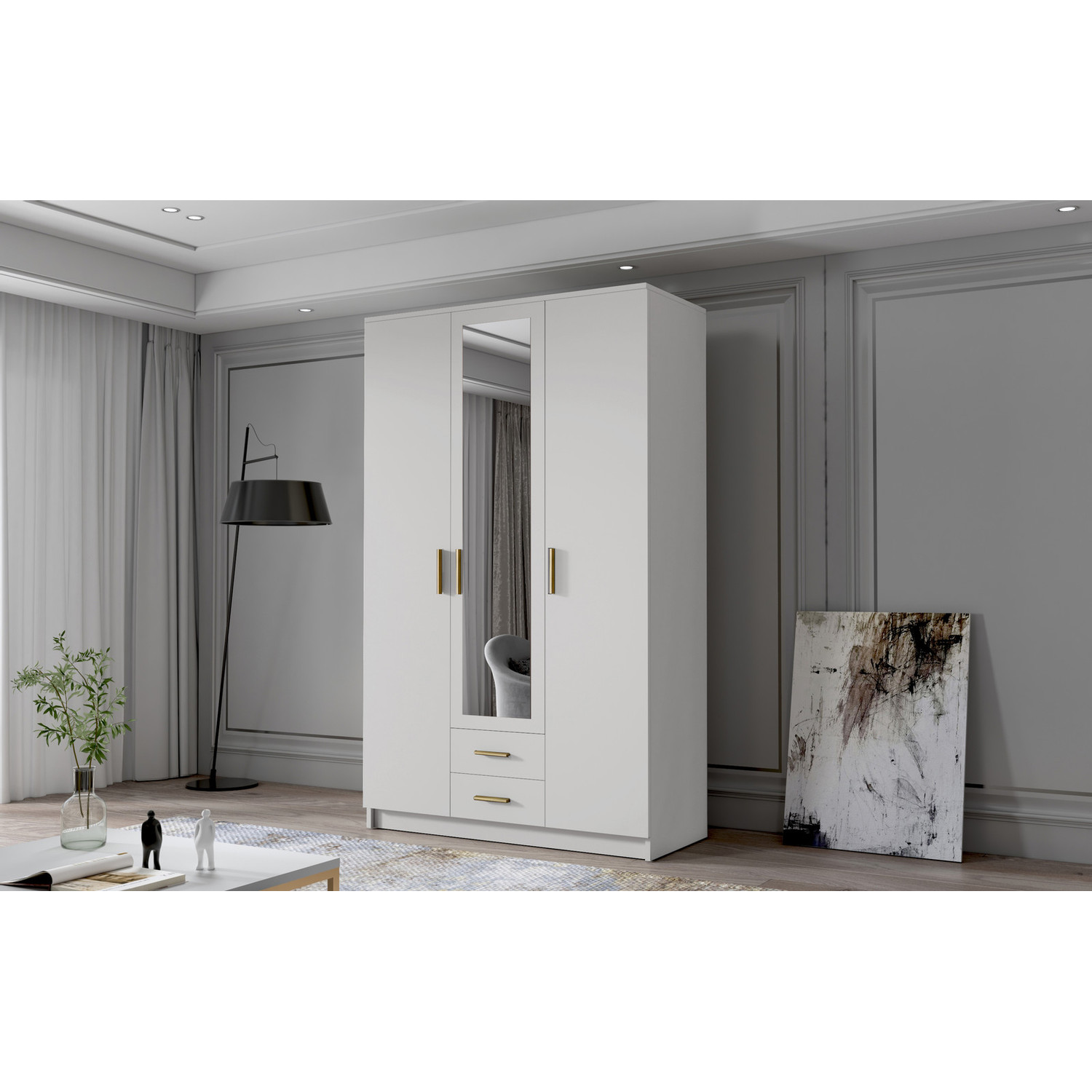 Šatní skříň ADA II 120 cm - bílá/zlaté úchytky