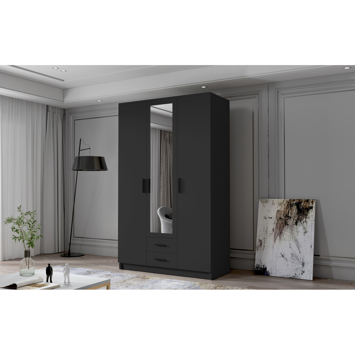 Šatní skříň ADA II 120 cm - černá/černé úchytky