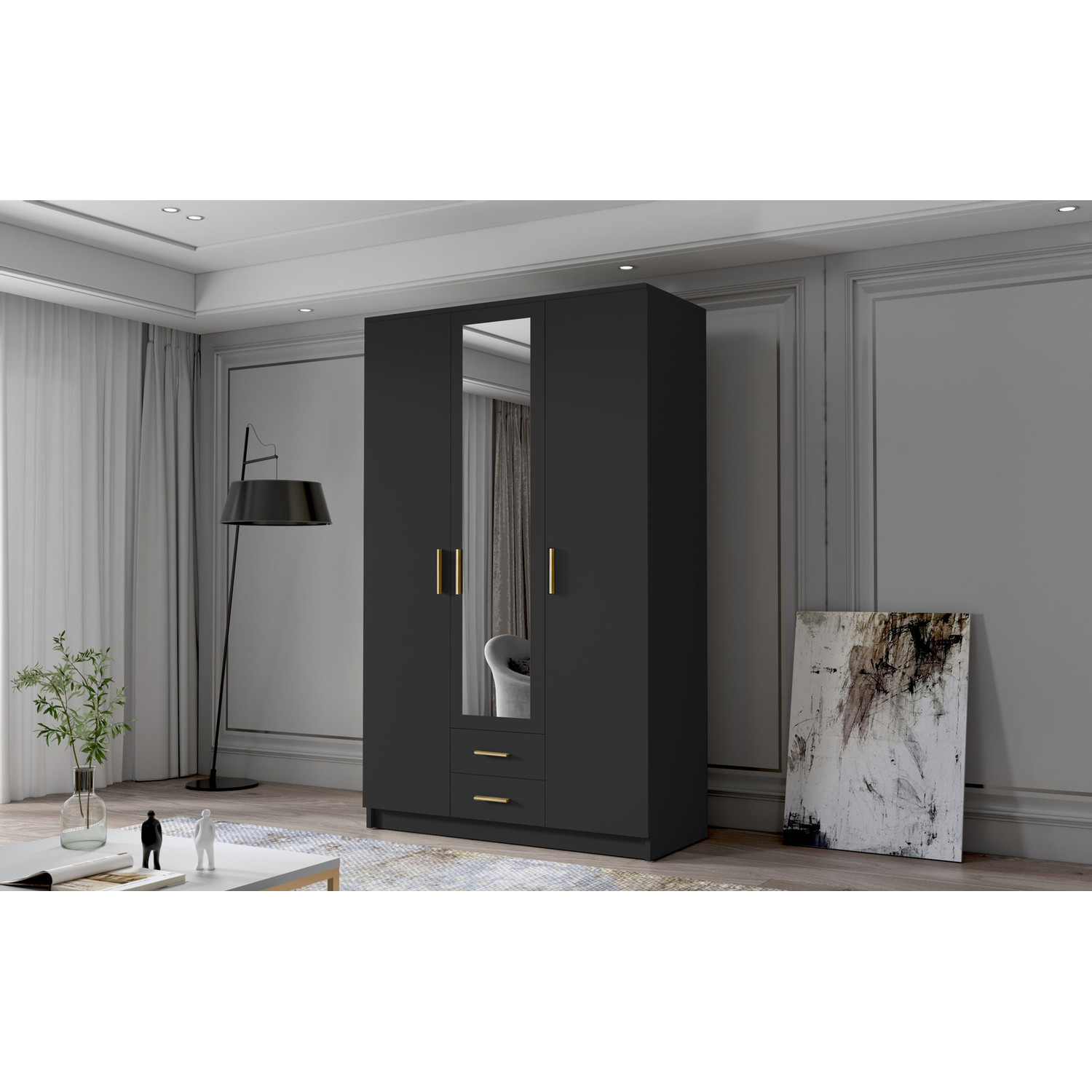 Šatní skříň ADA II 120 cm - černá/zlaté úchytky