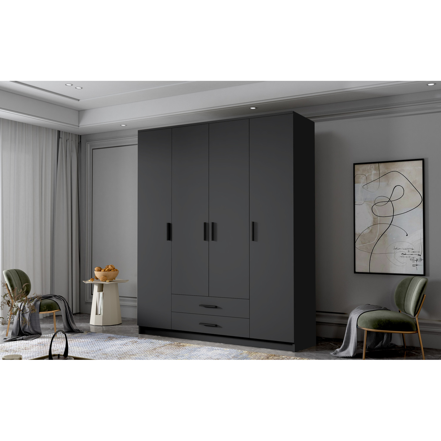 Šatní skříň ADA I 160 cm - černá/černé úchytky