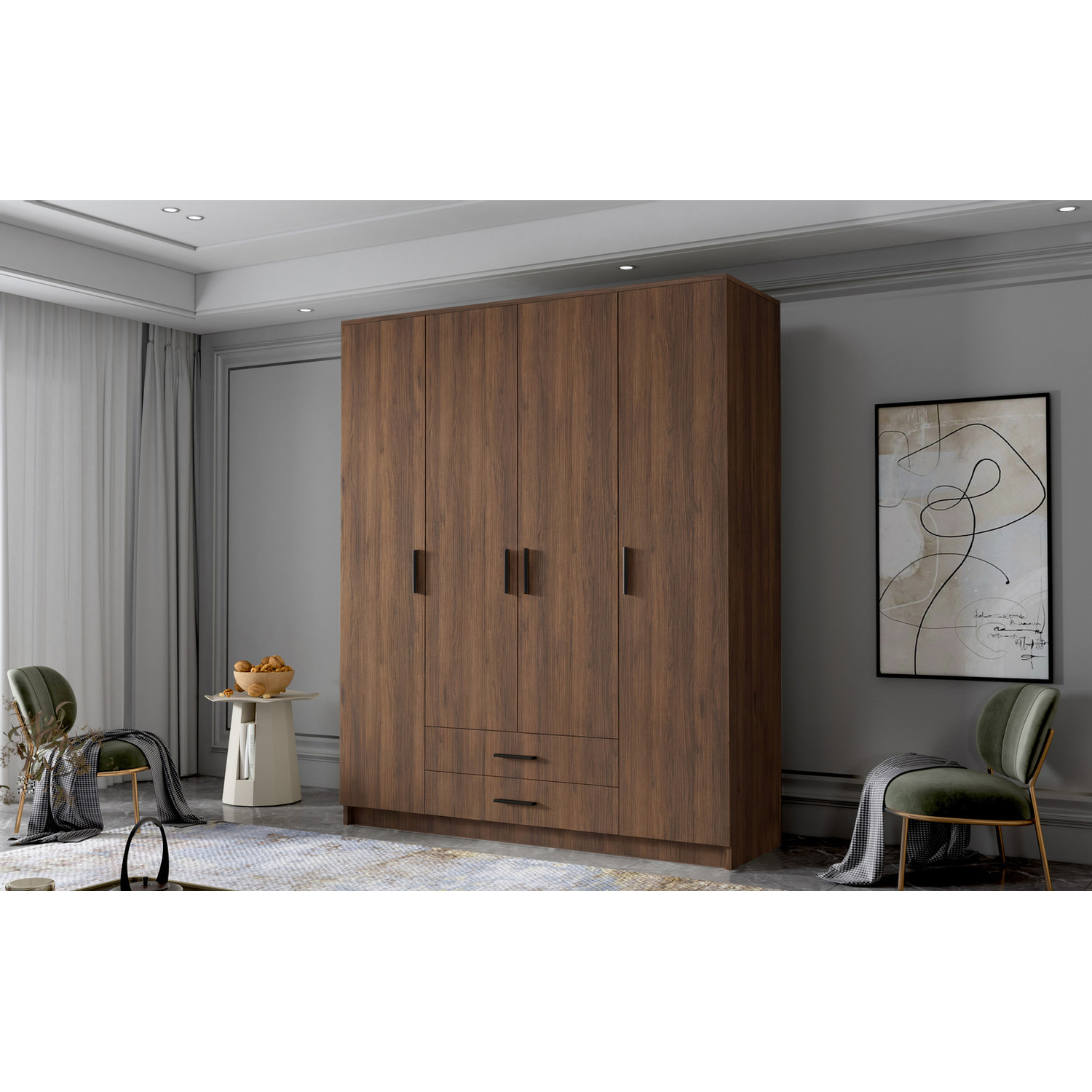 Šatní skříň ADA I 160 cm - ořech/černé úchytky