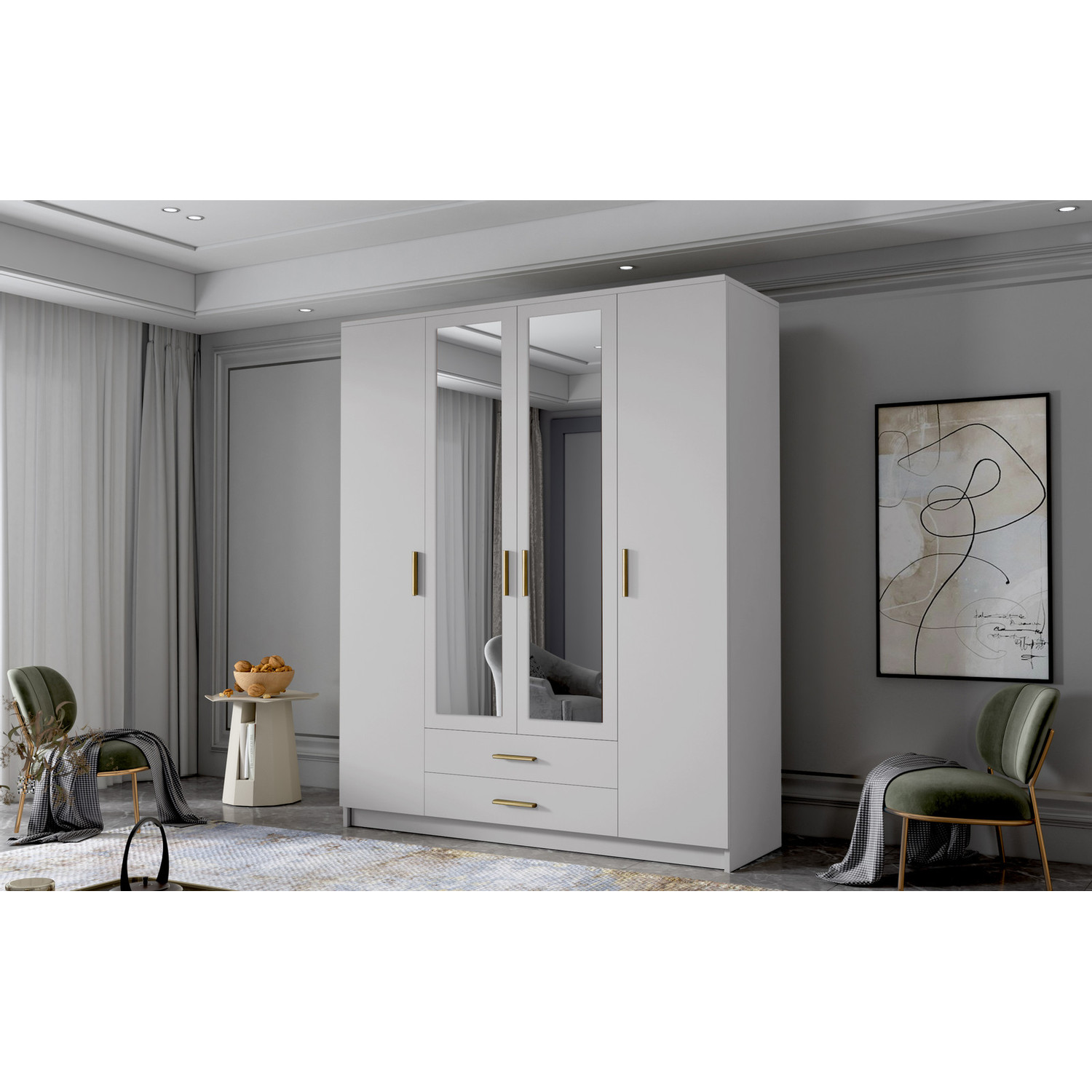 Šatní skříň ADA II 160 cm - bílá/zlaté úchytky