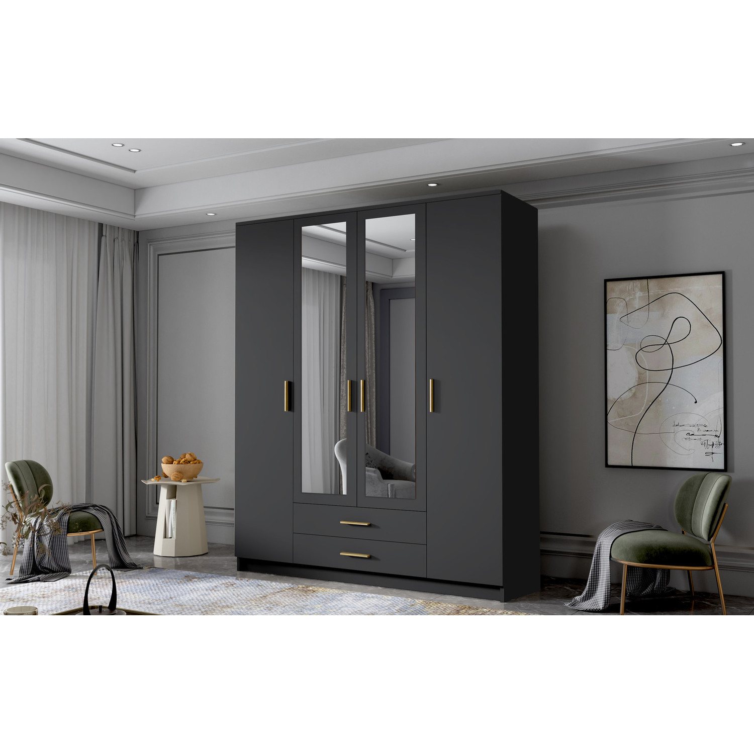 Šatní skříň ADA II 160 cm - černá/zlaté úchytky