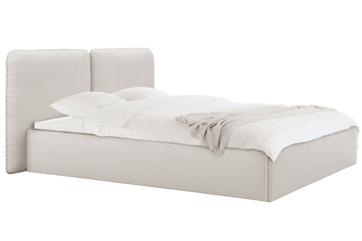 noo.ma Béžová čalouněná dvoulůžková postel Melu 160 x 200 cm s úložným prostorem