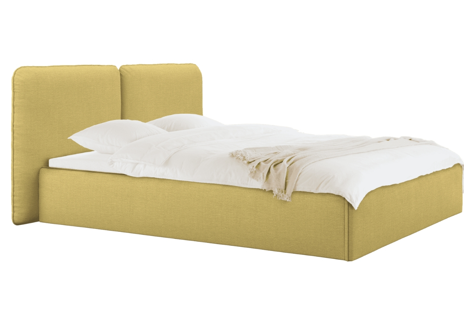 noo.ma Žlutá čalouněná dvoulůžková postel Melu 180 x 200 cm s úložným prostorem