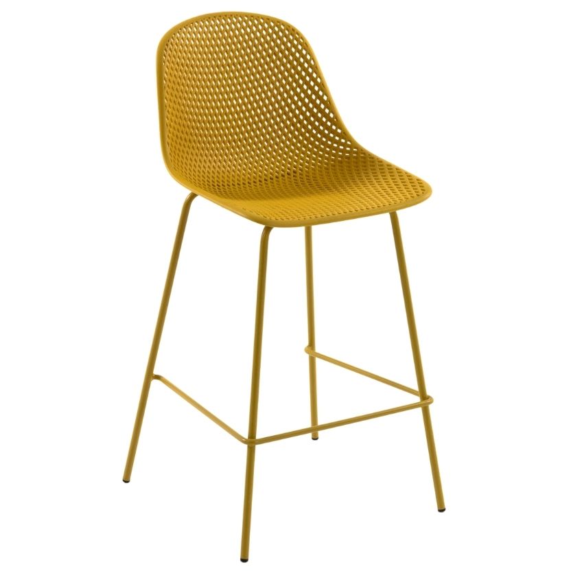 Kave Home Žlutá plastová barová židle Quinby 75 cm