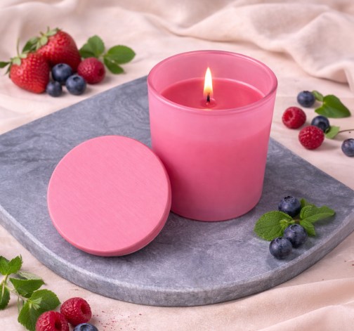 Růžová vonná svíčka v krabičce 130g - MIXED BERRY
