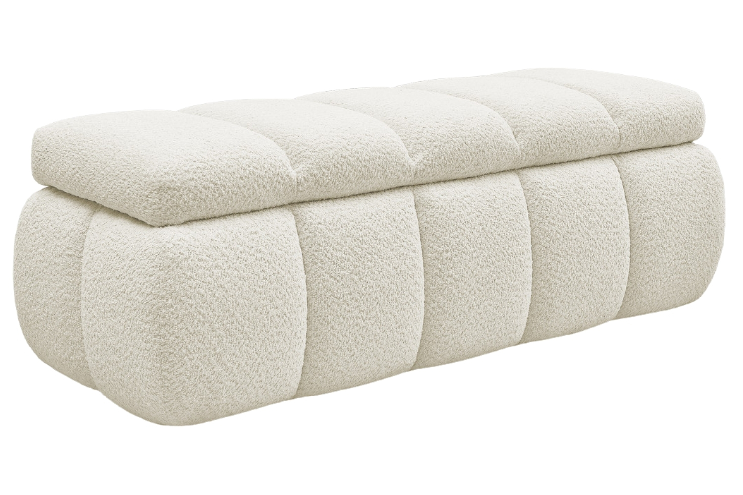 Bobochic Paris Bílá bouclé lavice Denali 144 cm s úložným prostorem