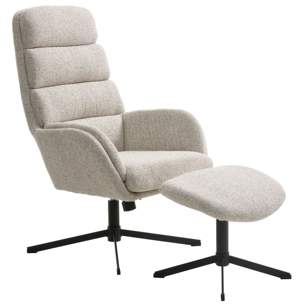 Unique Furniture Krémové bouclé otočné křeslo Sifton s podnožkou