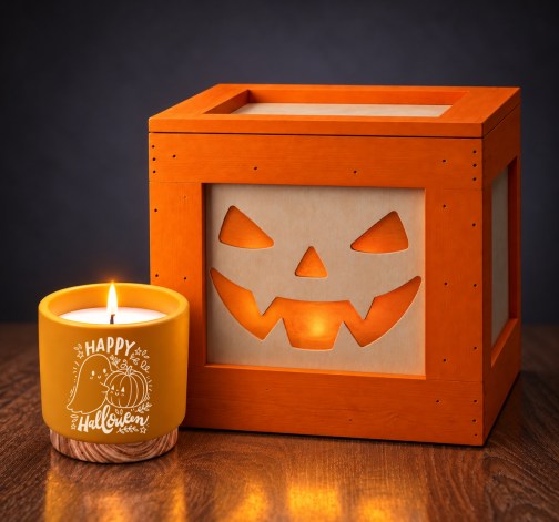 Halloween bedna prázdná + Dřevěná vonná svíčka